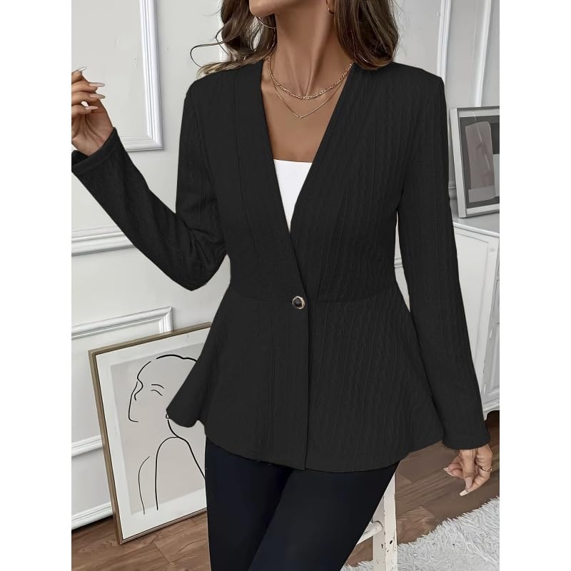 Générique Gilet Cardigan en Maille Cintrée pour Femme Élégant Ourlet Volanté Col en V Manches Longues Côtelé Chaud et Confortable Idéal pour L'Automne L'Oktoberfest Le Bureau et Le Quotidien.