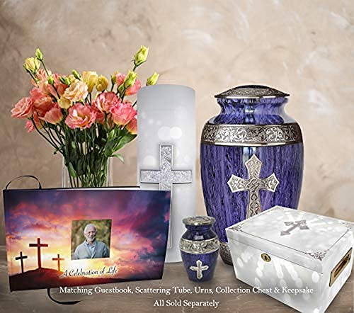 Image of Purple Love of Christ Cremation Urn for Ashes for Women - Personalized Cremation Urns for Human Ashes Adult Female Decorative Urns - Beautifully Handcrafted Cross Urn
