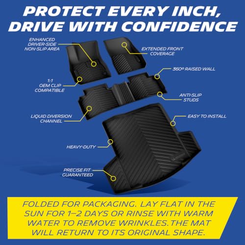 Image of Michelin Vehicle Mats for 2016-2025 Chevrolet Chevy Malibu, Non-Slip | Not Fit Hybrid /Limited, Custom Fit Floor Mats & Trunk Mat, All-Weather TPE Liner Full Set Accessories, 4PCS, Premier