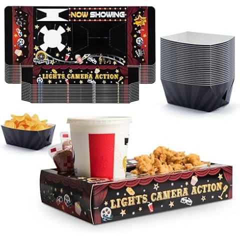 48 Pcs Movie Night Paper Snack Trays Movie Night Party Favors Cinema Theme Party Birthday Party Supplies Red Carpet Party Family Movie Popcorn&Drink&Candy Box Cover
