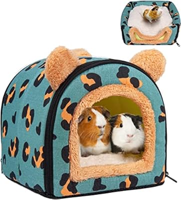 Pantula Guinea Pig Bed House - Cave Cozy Large Hamster Small Animal Beds Hideout with Removable Pad for Hamster Rabbit Hedgehog Chinchilla Bearded Dragon and Ferret (Blue Leopard)