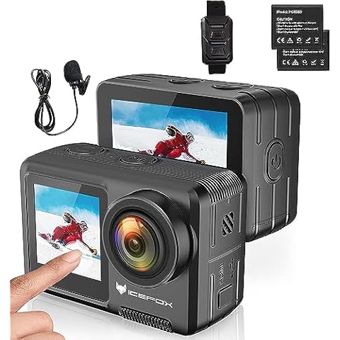 icefox Action Camera 5K 30FPS 20MP with Touch Screen, 98FT Waterproof Underwater Camera, EIS 4X Zoom Adjustable View Angle Remote Control WiFi Sports Camera with External Microphone Camcorder Cover