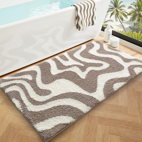 LUMI Non Slip Zebra Print Bathroom Rug, Beige, 24x43