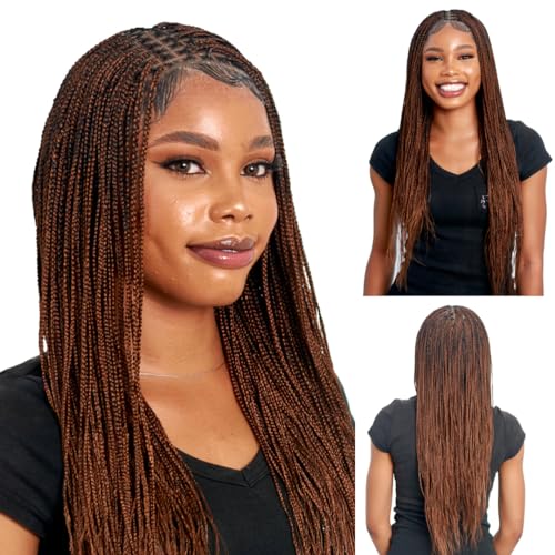 Wow Braids Box Braid Wig - Micro Knotless Braided Wigs For Black Women, With 360 Glueless Full Swiss Lace Cap,& Human Baby Hair Frontal, Synthetic Long Neat African Handmade Braiding - 18" / Brown