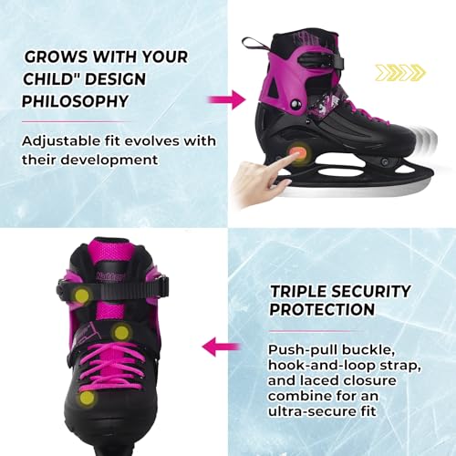 Nattork Kids Ice Skates 4 Sizes Adjustable Girls Boys Youth Adult Rosy by Nattork - Used condition - Image 3