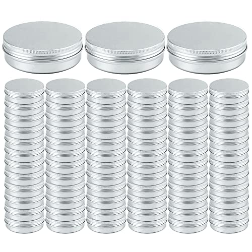 2oz Aluminum Empty Storage Screw-top Tin Jars with Lids, 75PCS Round Candle Cans, Refillable Cosmetic Containers for Lip Balm, Shea Butter, Salves, Silver
