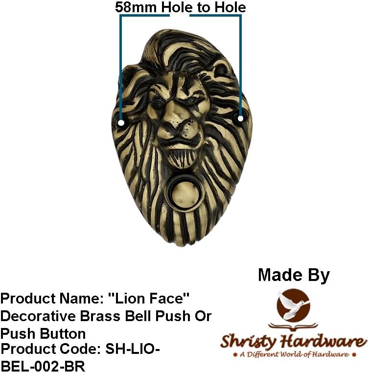 Shristy Hardware "Lion Face" Decorative Brass Bell Push Or Push Button – (Pack of 1 Antique Copper Finish)