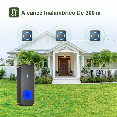 Miniatura 2 de Surfou Timbre Inalámbrico Exterior Impermeable, Kit Doorbell Puerta Para Casa 400m De Alcance Doorbell Con 55 Melodías, 5 Niveles De Volumen, Indicador Led, 3 Enchufable Receptor Negro