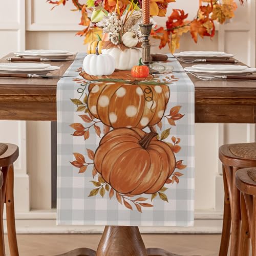 Romanstile Pumpkin Leaves Fall Table Runner, Buffalo...