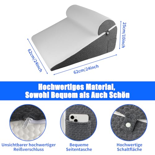 LPQKCcY Keilkissen Bett, 3 Lagen mit Memory-Schaum Top, Weichem Kissen, Lesekissen für Bett und Couch, Schaum Reflux Kissen, Rückenkissen Rückenlehne, zur Schlafapnoe, Lesen, Rückenschmerzen