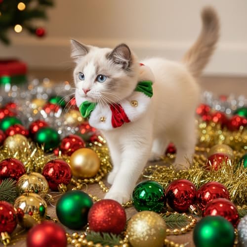 Collar navideño para perro y gato L/XL rojo blanco y verde miniatura 3