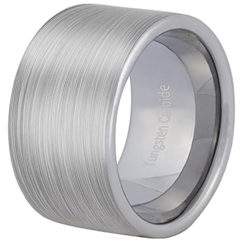 Mens Silver 14mm Big Tungsten Carbide Ring Cool Wedding Engagement Band Pipe Cut Matte Finish Comfort Fit Cover