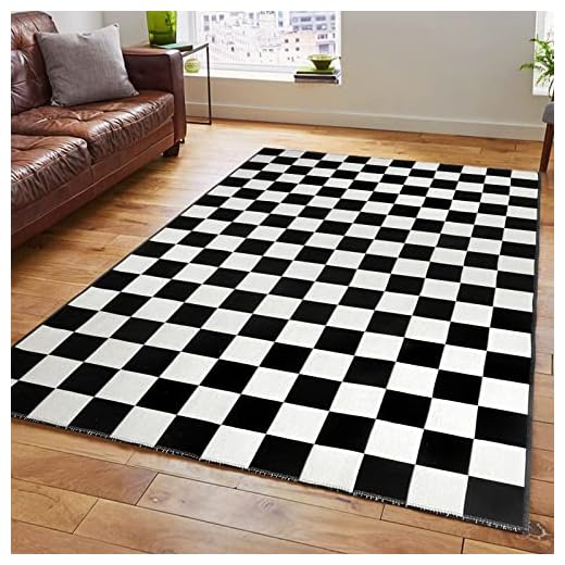 Seavish Checkered Rug, 5x6.5 Ft Black and White Outdoor Rug Moroccan Checkerboard Mat Washable Runner Rug Cotton Woven for Hallway Front Door Bedroom Entryway Kitchen Floor Reversible Area Rugs