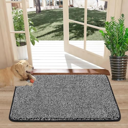Pauwer Fußmatte Rutschfester Eingangstürmatte Waschbar strapazierfähiger Schmutzfänger Teppich für Eingang, Patio, Flur, Garten, Innen und Außen (45X70cm, Schwarz)