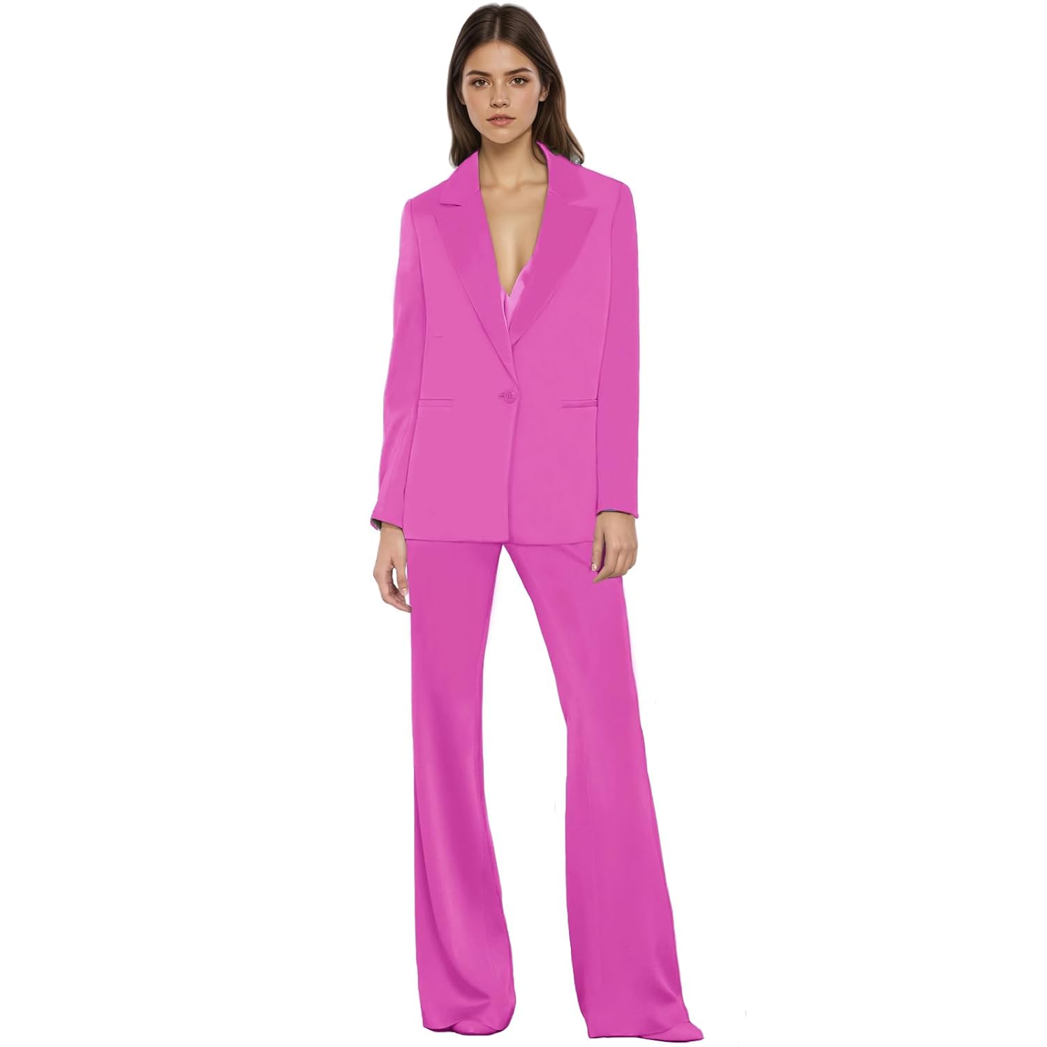 2 Piece Womens Satin Suit for Women Notched Lapel Business Evening Suits Slim Fit Tuxedos Casual Blazer Pants