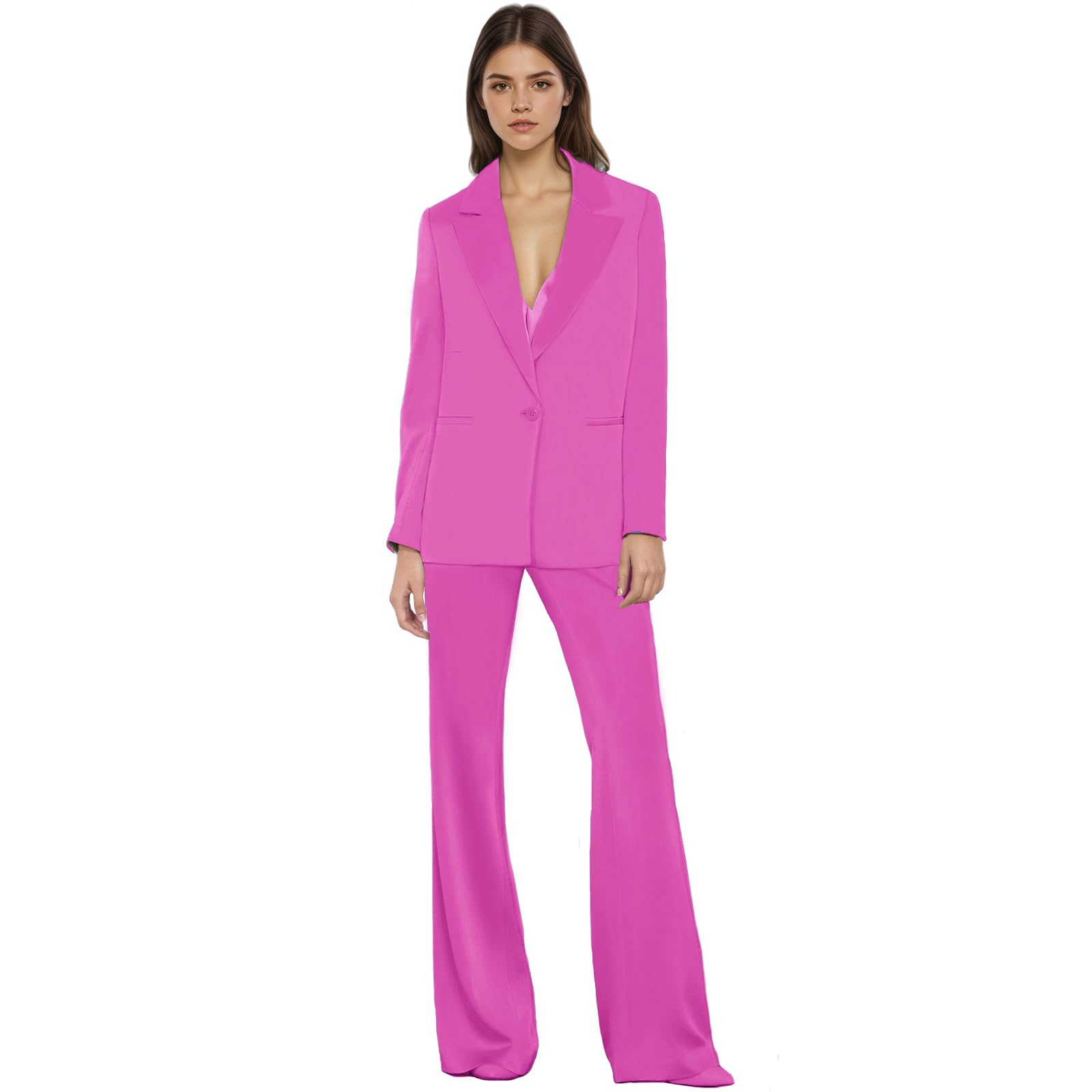 2 Piece Womens Satin Suit for Women Notched Lapel Business Evening Suits Slim Fit Tuxedos Casual Blazer Pants