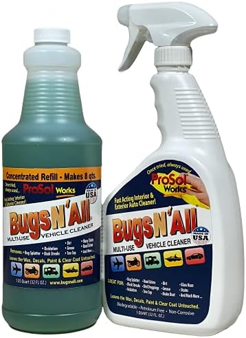 PROSOL WORKS Bugs N' All Bug & Tar Remover for all Vehicles - Multi Surface Cleaner Spray Concentrate 32 oz w/Empty Cleaning Spray Bottle 32 oz -Interior & Exterior Car Cleaner Car Detailing Solution