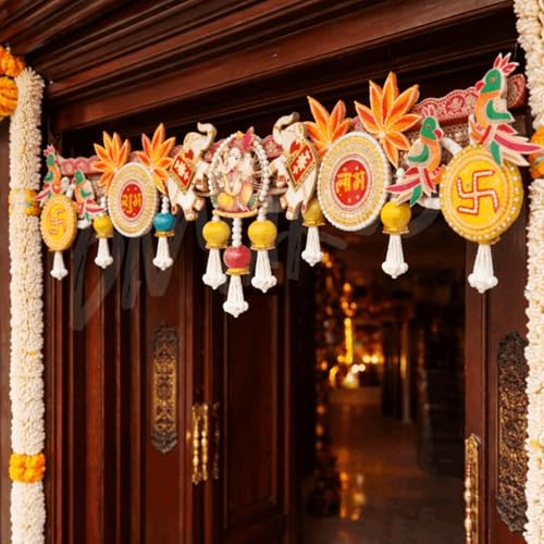 Image of Divyakosh Handcrafted Designer Toran for Main Door | Premium Ganesh Shubh-Labh Elephant Door Hanging | Festive Diwali Pooja Home Decor Bandhanwar - 40 Inch