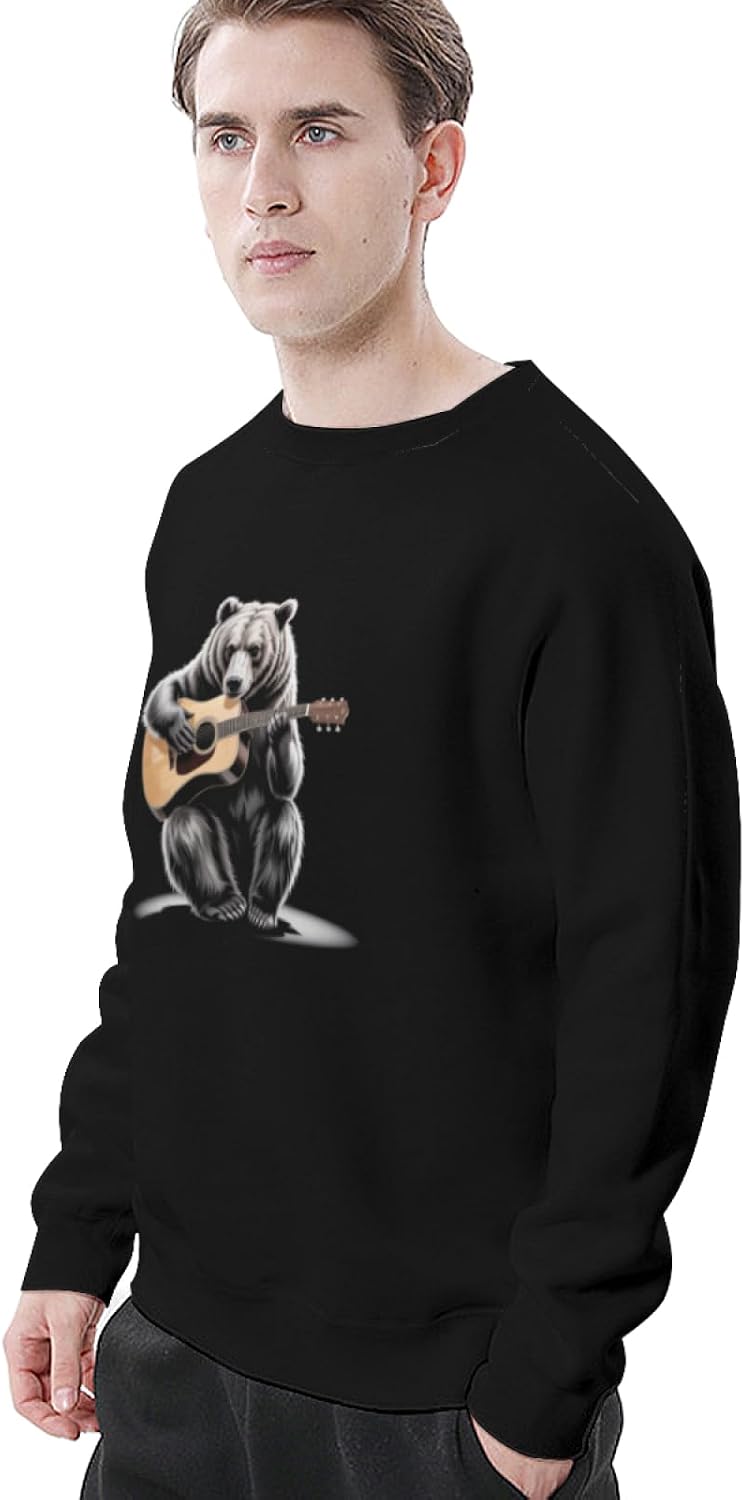 Vintage Grizzly Bear Playing Guitar Men Women Lightweight Crewneck Sweatshirt