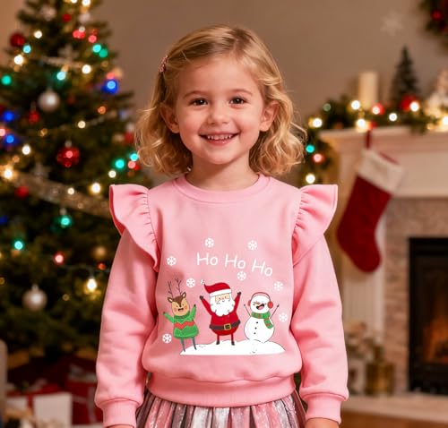 Image of EULLA Toddler Girls Christmas Sweatshirt Long Sleeve Snowman Deer Santa Claus Xmas Holiday Shirts for Kids Sweater 2-7 Years