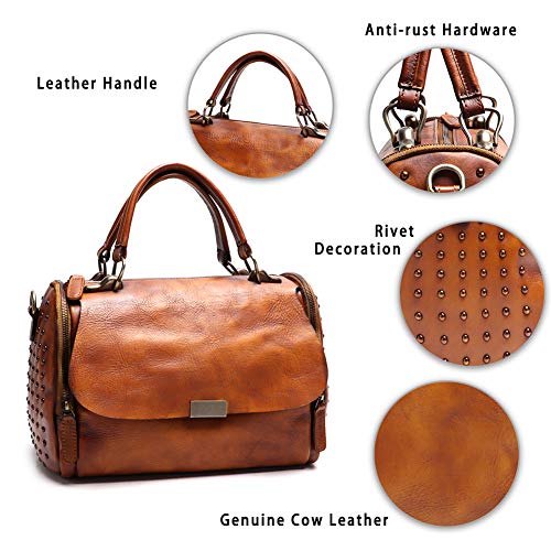 Ivtg Genuine Leather Satchel Bag For Women Vintage Handmade Top Handle Crossbody Handbag (Brown) #TOP5