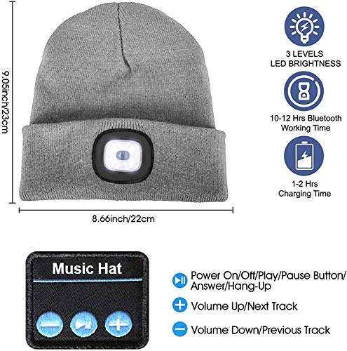 Chapéu de malha LED MAXBROTHERS Bluetooth, alto-falantes estéreo integrados, gorro de malha LED reca