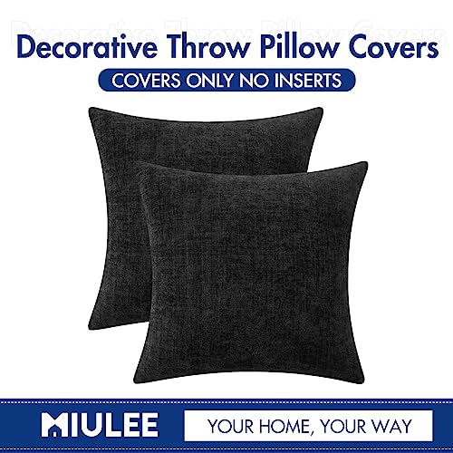 Image of MIULEE Halloween Pack of 2 Couch Throw Pillow Covers 18x18 Inch Soft Black Chenille Pillow Covers for Sofa Living Room Solid Dyed Pillow Cases