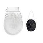 Wildpier Deep Exfoliating Glove and Bamboo Charcoal Konjac Sponge Bundle