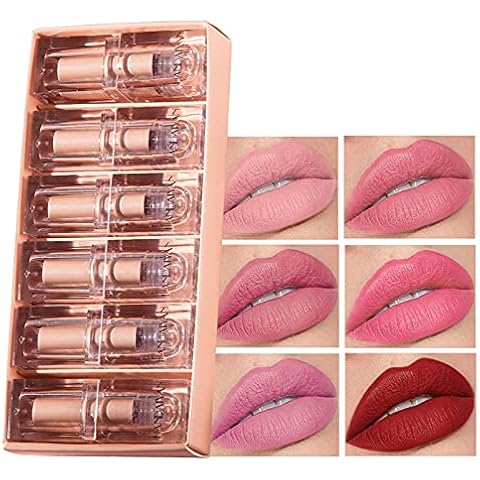 6 Farben Matte Lippenstifte Set Lippenstift Kit Matte Lipsticks Set Matte samtige Lipgloss Wasserfest Flüssiger Lippenstift Set Wasserdichter Langlebig Lippenstifte Matt Antihaft Tasse Lipstick Set Cover