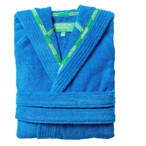 UNITED COLORS OF BENETTON. Rainbow - Albornoz con Capucha, Talla L/XL, 100% Algodón, Gramaje de 360 gsm, Suavidad Excepcional, Agradable al Tacto, Certificación Oeko-Tex, Apto lavado a máquina, Azul