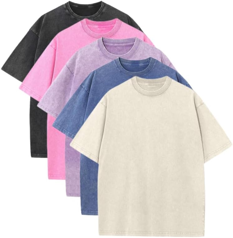 T-Shirts Pack:Unisex Cotton Crew T Shirts Bulk Short Sleeve Heavyweight Vintage Tees Mix Colors Clothes Basic Tops