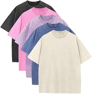 T-Shirts Pack:Unisex Cotton Crew T Shirts Bulk Short Sleeve Heavyweight Vintage Tees Mix Colors Clothes Basic Tops