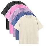 T-Shirts Pack:Men's Oversized T-Shirts Cotton Vintage Wash Solid Casual Basic Unisex Tee Tops Gym Tshirts for Man Women