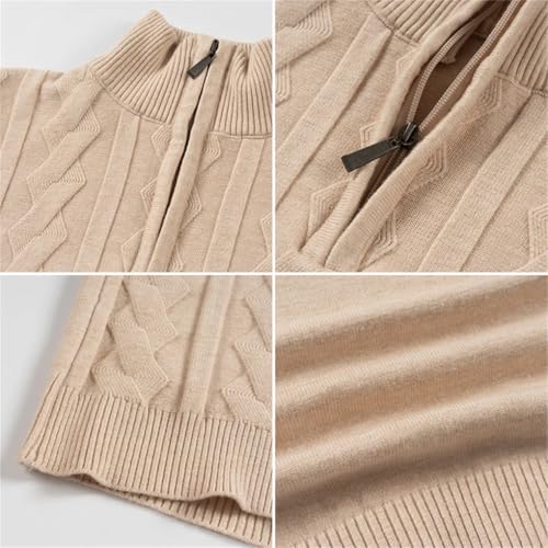 Men's Solid Color Half-Zip Stand Collar Knitted Sweater2