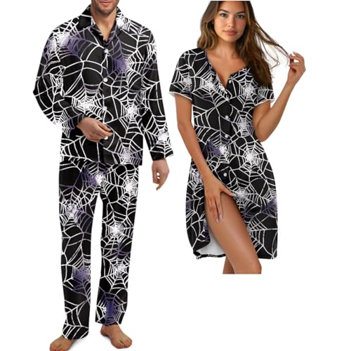 INSTANTARTS Matching Pajamas Fashionable Button-Down Nightwear for Men and Women Soft Polyester Pajama Sets