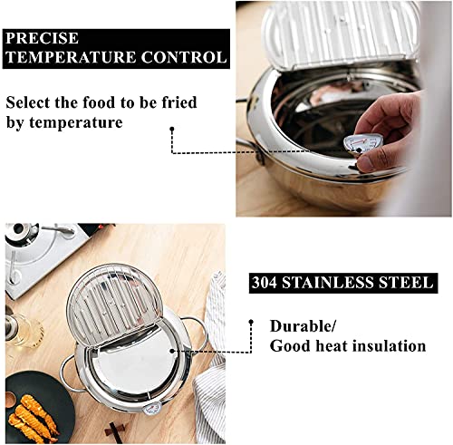 Maogear Panela de fritadeira profunda de aço inoxidável 304, fritadeira Tempura com termômetro e tam
