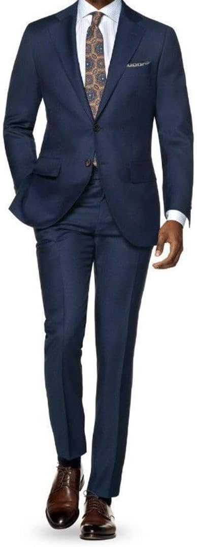 Mens Navy Blue Notch Lapel Two Button Blazer Formal Business Groom Tuxedo Wedding Wear 2 Pieces Prom Suit