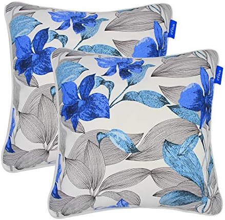 Set of 2 Patio Outdoor Decorative Throw Pillow Square Cushion with Insert 18''x 18'' (Grey Leaves)