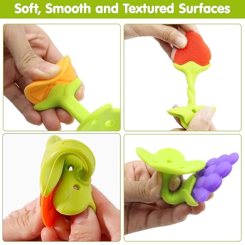 Image of Fruit Shaped Teethers for Babies 6+ Months, BPA-Free Silicone Teething Toy for Infants, Natural Organic Freezer Safe & Soft Toys for Toddlers|Ideal Gift for Baby Girls & Boys | Set of 5