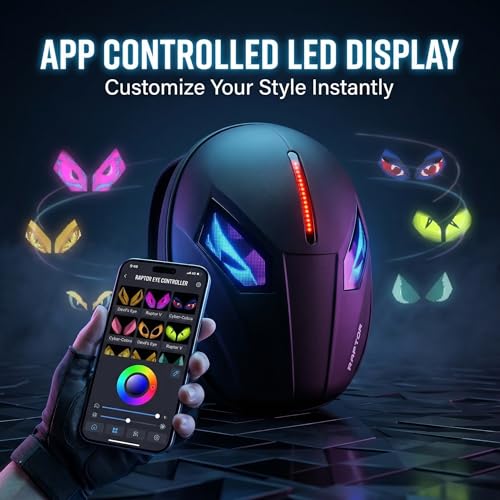 Image of MORPH RAPTOR EYE X Smart LED Backpack for Riders & Gamers | App-Controlled RGB Eye & Water Resistant | Hard Shell laptop Helmet | Unisex for college,Travel