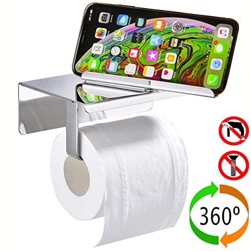 Preisvergleich Produktbild Selbstklebender Toilettenpapierhalter aus Edelstahl mit 360 Grad drehbarer Halterung für Tablet oder Handy. Kein Bohren oder Schrauben notwendig, 3M VHB Klebeband verwenden.