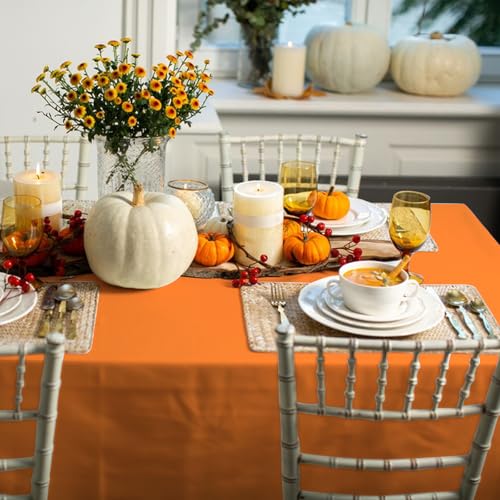 Image of CIEOVO 12 Pcs Plastic Tablecloths, Disposable Rectangle Yellow Orange Brown 54 x 108 Inch Waterproof Table Covers for Fall Harvest Thanksgiving Day Family Birthday Baby Shower Party Decorations