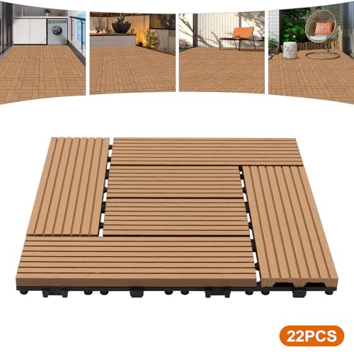 22 stuks houten tegels, 30 x 30 cm, terrasplanken, tuintegels, vloertegels met drainage, kliksysteem voor tuin, balkon, gazon, achtertuin enz - Image 7