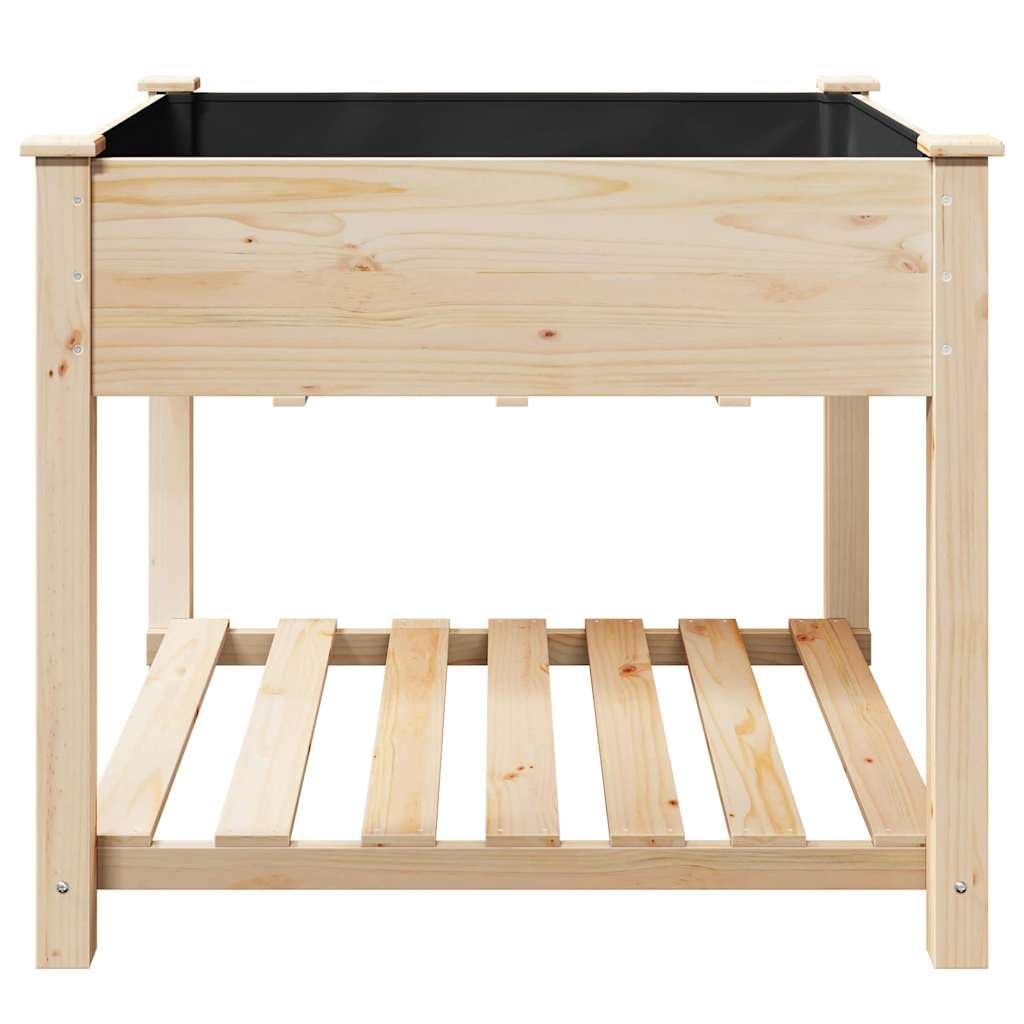 Jardinera con estante de madera para jardín, color beige, 90 x 90 x 76,5 cm | Práctica jardinera de madera de abeto para patio y jardín, ofrece espacio de almacenamiento adicional para utensilios.