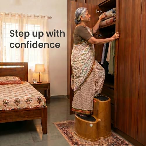 Image of Multipurpose Step Stool with Anti-Skid Surface for Home, Kitchen & Office | Premium Plastic Ladder Stool | 220 kg Hight Weight Load Capacity | 60 x 47 x 51.5 cm  (Sandal Wood)