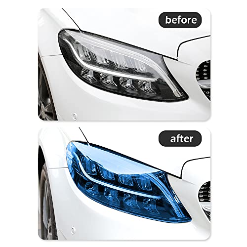 12 X 48Inch Car Light Tint Film, Cuttable&Stretchability Car Headlight Taillight Fog Light Vivid Vinyl Wrap Protector,Non-Marking Self-Adhesive Decals Car Decor (Light Blue) #TOP4