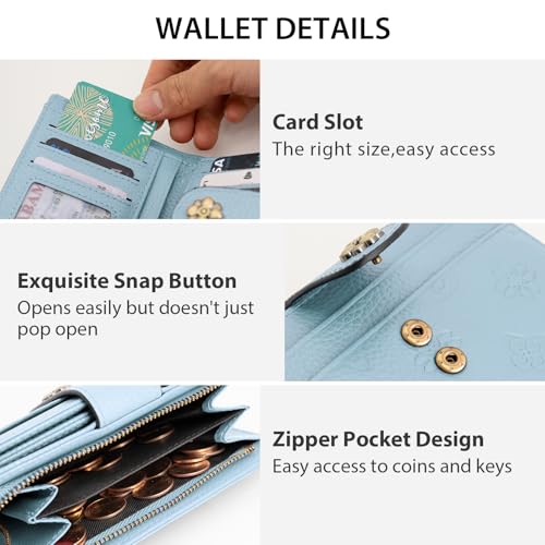 Image of XINNSTAR Small Wallet for Women RFID Blocking Leather Trifold Compact Card Wallets Ladies Wristlet Purse with Zipper Coin Pocket ID Window