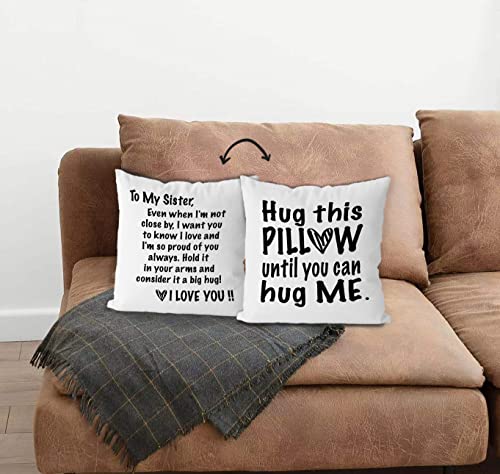 Keuspi Hug This Pillow Until You Can Hug Me Sister Decor Decorative Reversible Pillowcase Throw Pillow Cover 18X18 Inch,Sweet Sister Sayings Decorations,Long Distance Relationship Gifts For Sister #TOP3