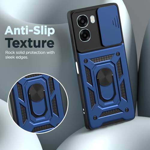 Image of Pikkme Back Cover for Oppo A6X 5G | 360 Protection Case | Sliding Camera Shield Cover & Ring Holder Stand D10 Tough Armor Bumper Case (Blue)