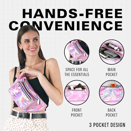 Image of Sojourner Holographic Rave Fanny Pack - Packs for Festival Women, Men | Cute Fashion Waist Bag Belt Bags (Pale Pink)